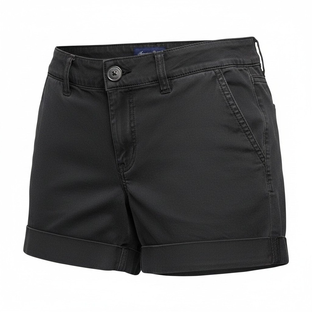 American Eagle Black Shorts Rolled Cuff Casual Sz 6 Festival Stretch Minimalist